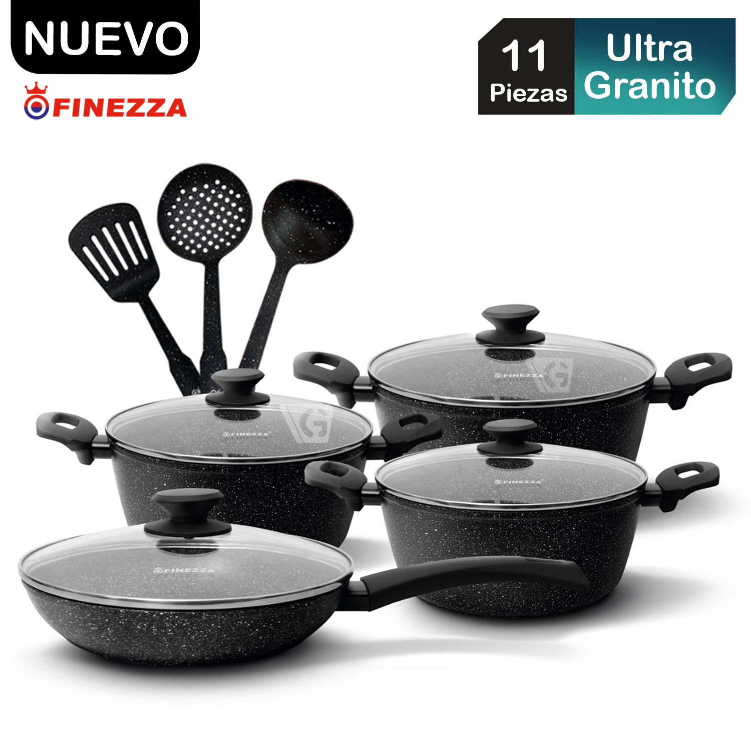 Juego de Ollas 11Pzas Ultra Granito FZ-X1713M Negro