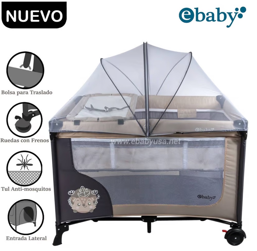 Cuna Corral Ebaby con Cambiador Happy Dream Beige 727-2