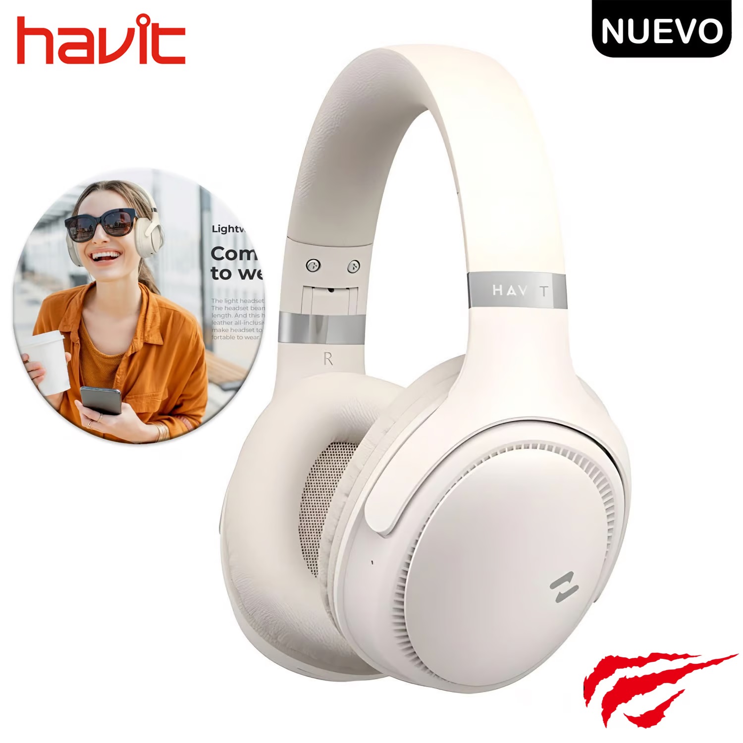 Audífono Inalámbrico Bluetooth Havit H630BT Beige