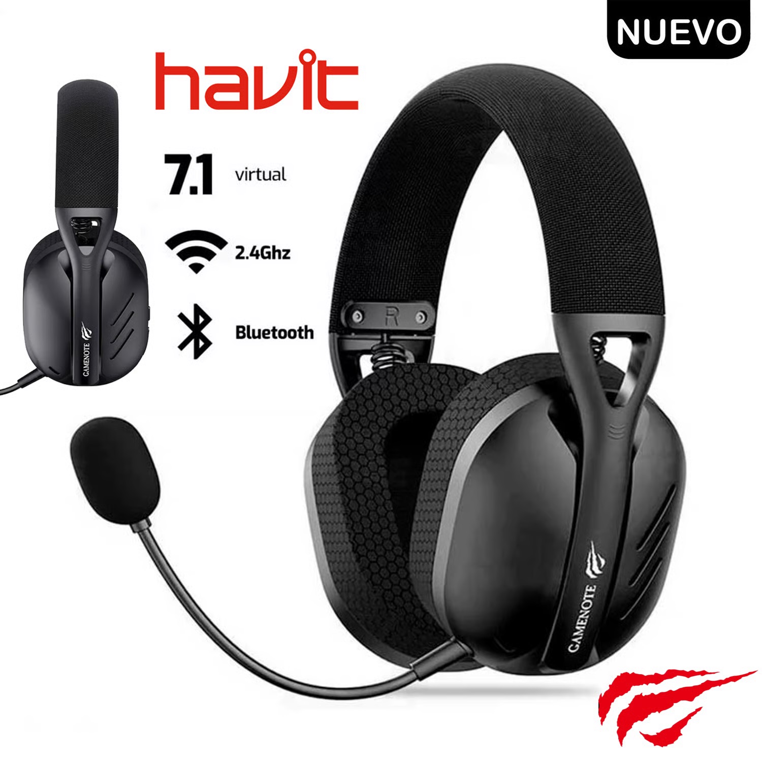 	 Audífono Inalámbrico Bluetooth Havit Fuxi-H3 7.1 USB Ps5 Ps4 26H negro