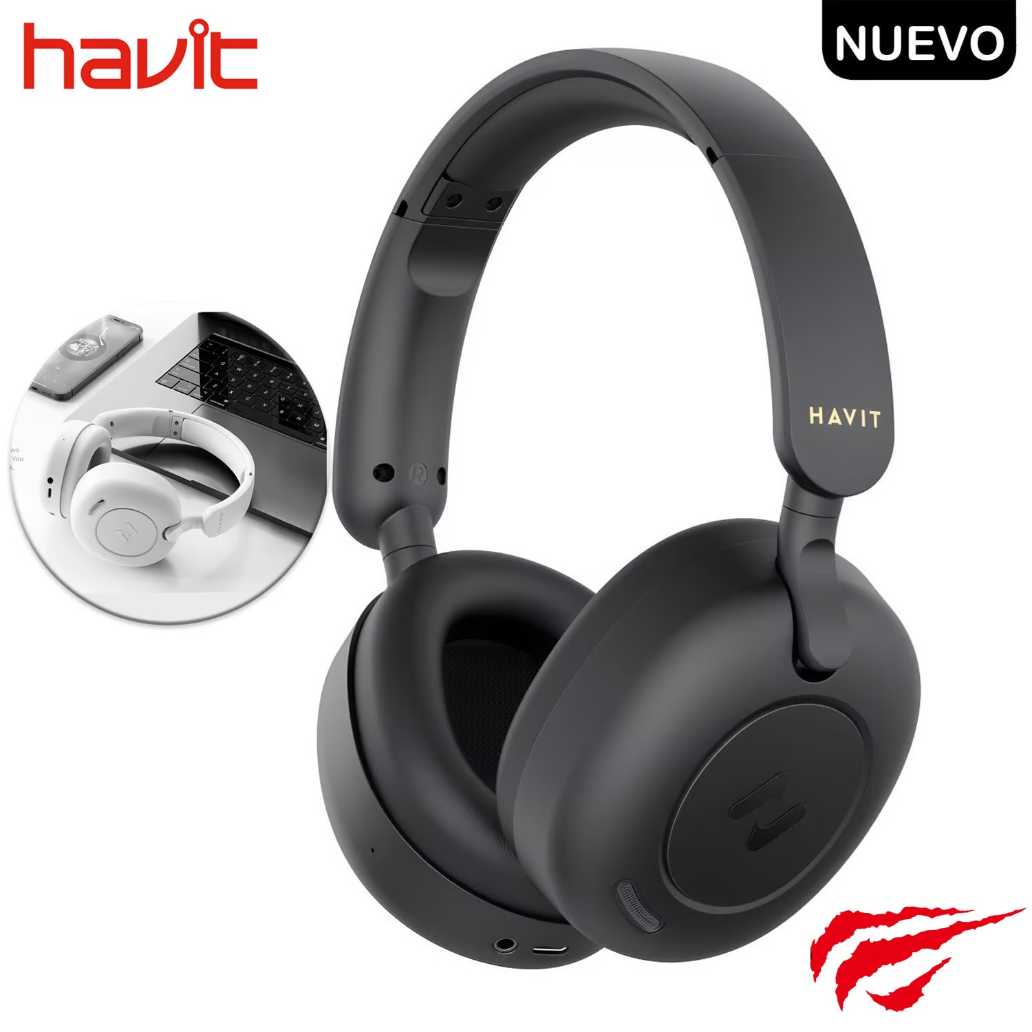 Audífono Inalámbrico Bluetooth Havit H655BT ANC 76H negro