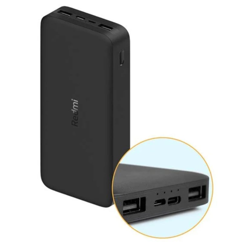 Batería externa Xiaomi Redmi 20000 mAh, 18W, 2 usb + 1 tipo C, negro