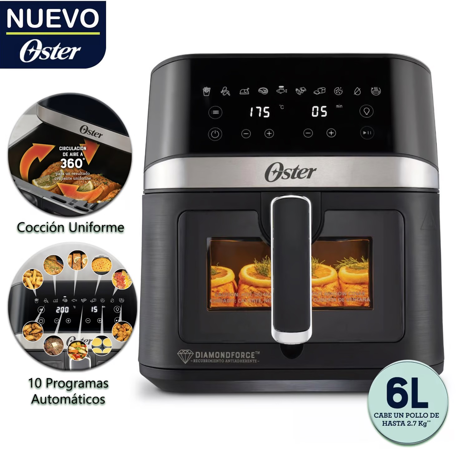 Freidora de Aire Digital Oster DiamondForce 6 Lts CKSTAF60WDDF