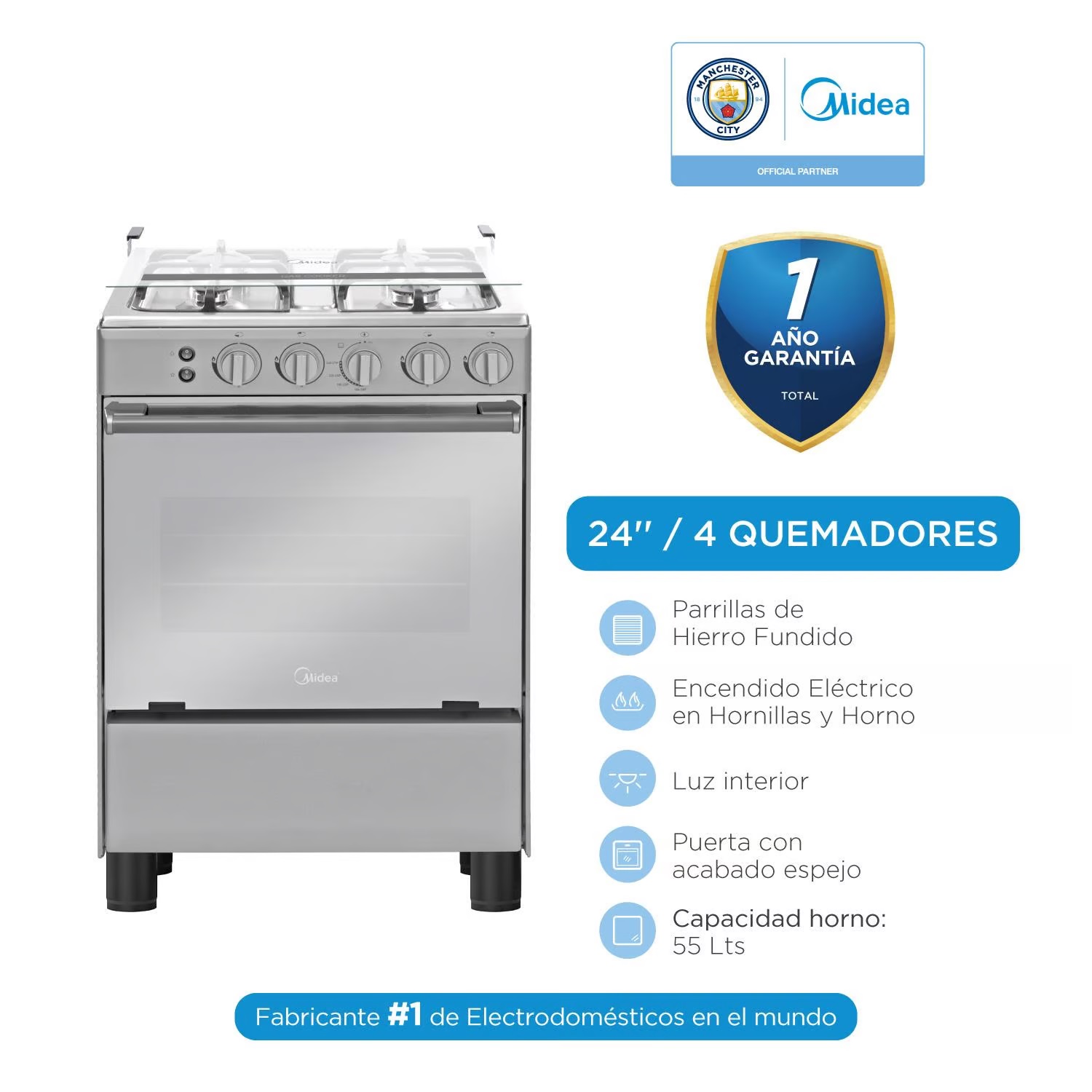 Cocina De Pie 1 Horno 4 Hornillas Gris 24"  MGS24FS2LAAMB