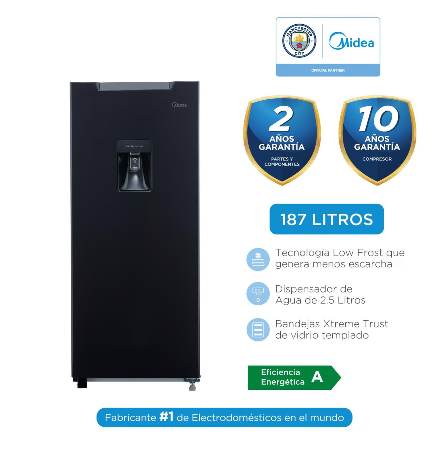 Refrigeradora Jazz Black 187Lt Frost 1 Puerta Midea MDRD190ANLXW-PE