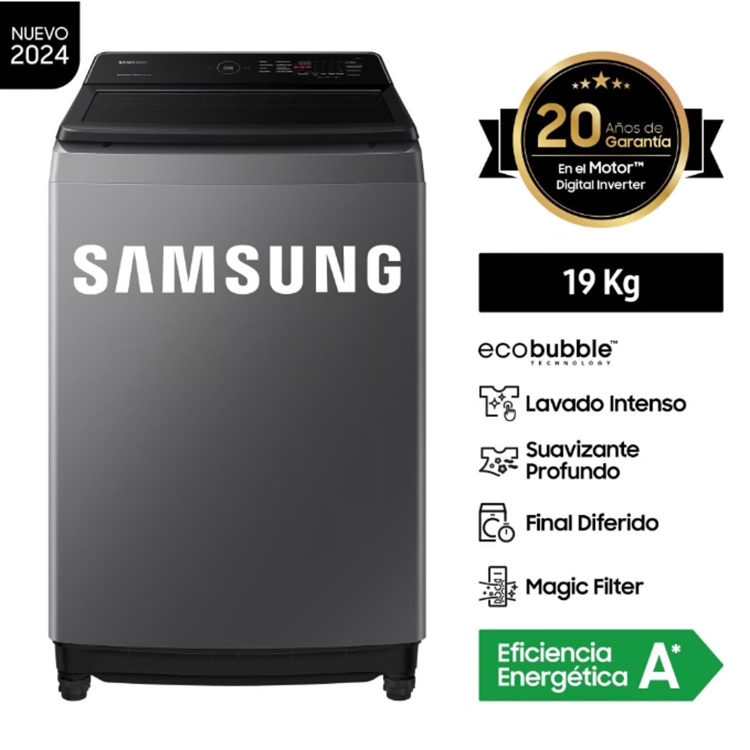 Lavadora Samsung 19 Kg Eco Bubble WA19CG6441BDPE Gris