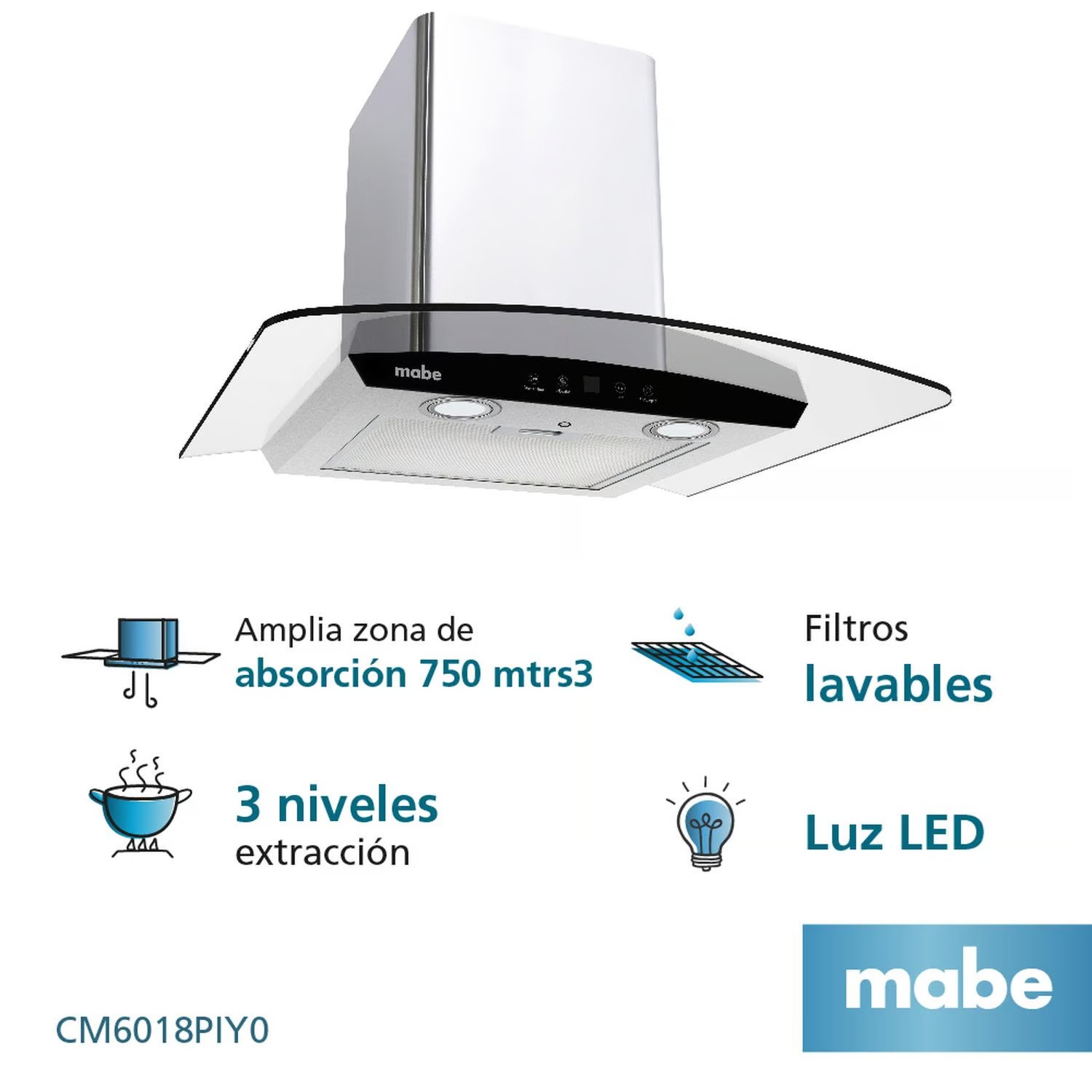 Campana de Pared 60 cm 3 Velocidades Inox Mabe CM6018PIY0