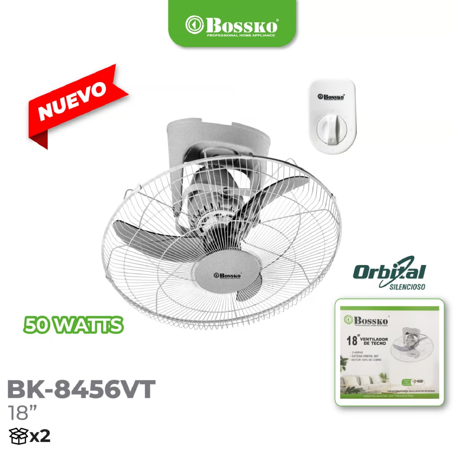 Ventilador Techo Motor Silencioso 50 Wats Orbital BK-8456VT