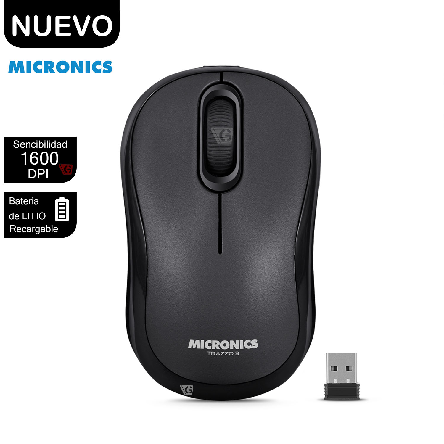 Mouse Inalámbrico Recargable TRAZZO Negro