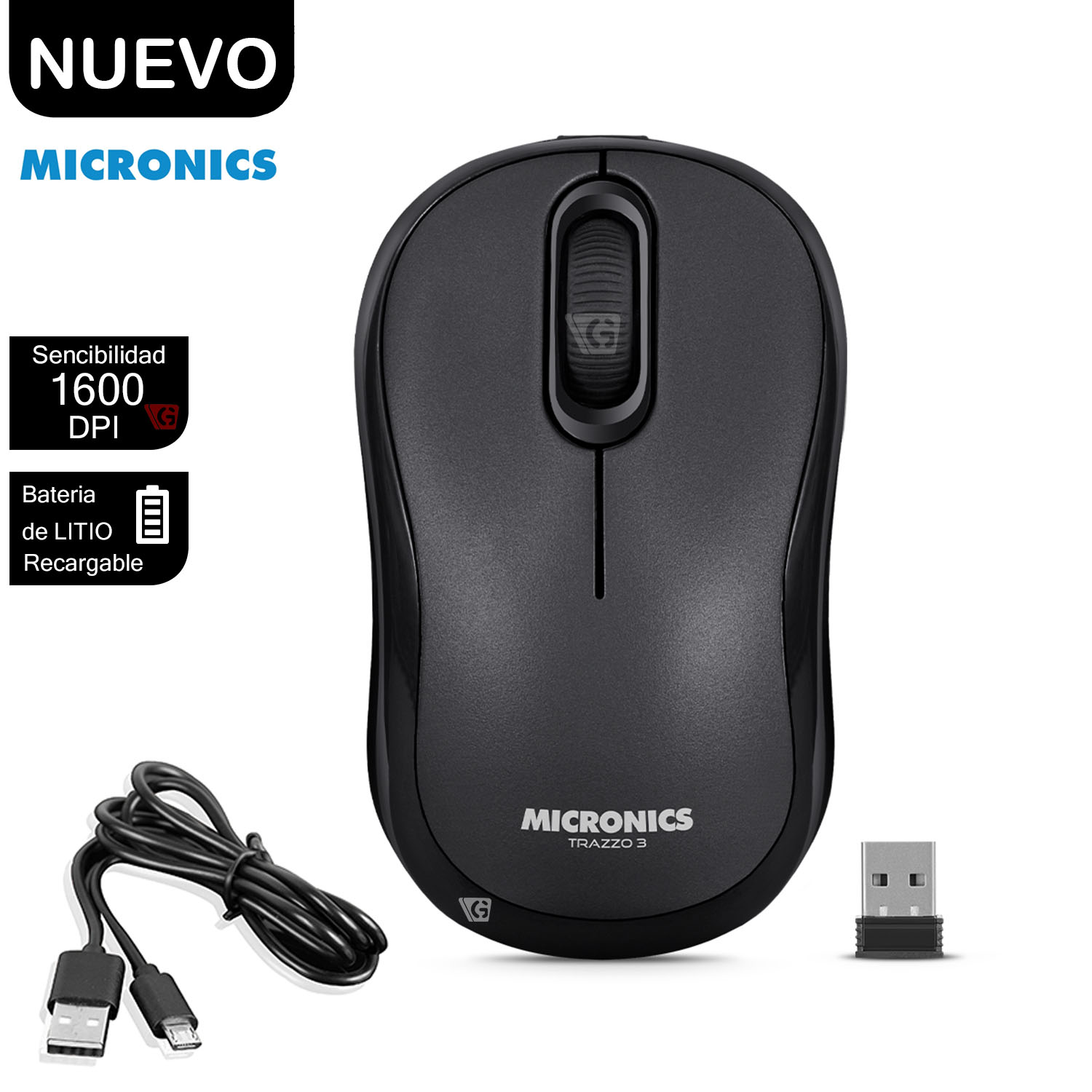 Mouse Inalámbrico Recargable TRAZZO Negro