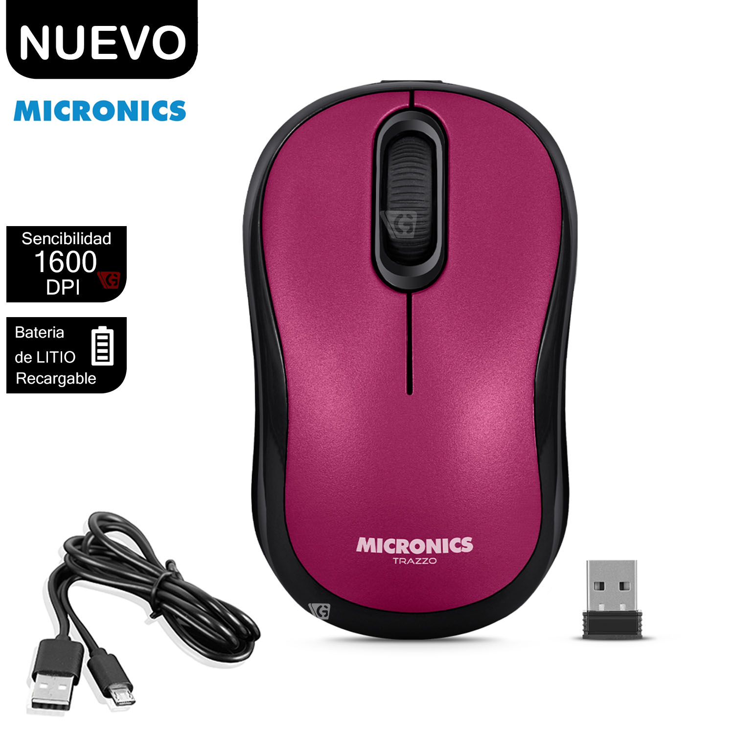 Mouse Inalámbrico Recargable TRAZZO Magenta