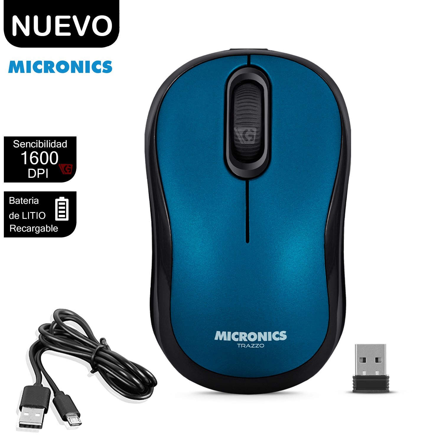 Mouse Inalámbrico Recargable TRAZZO Cian